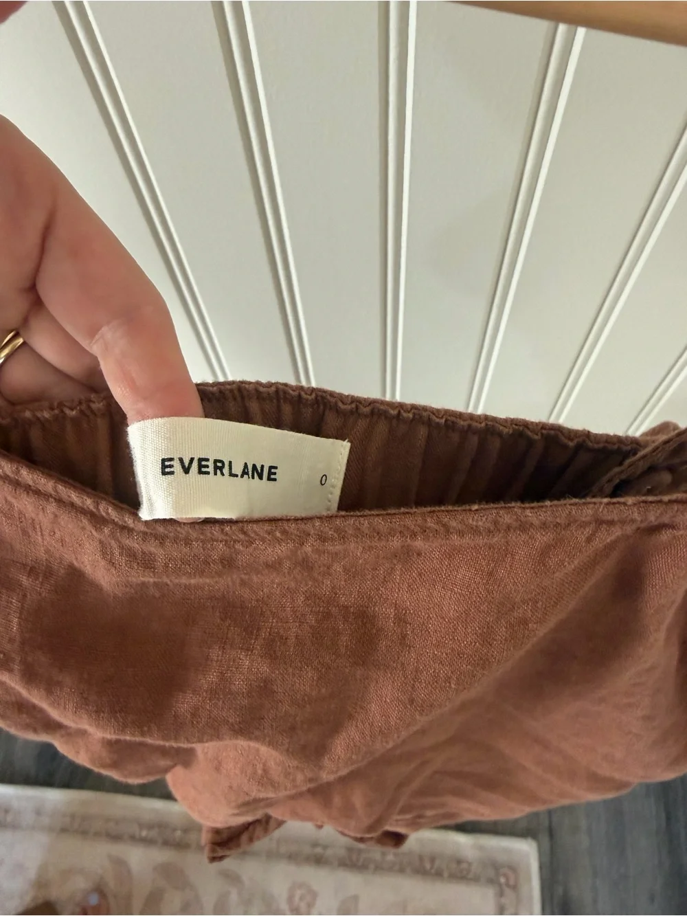 Everlane Linen Jumpsuit in Rust Brown with Tie Waist